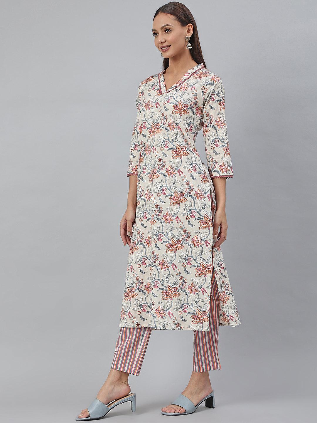 Off-White Cotton Kurta With Pant
