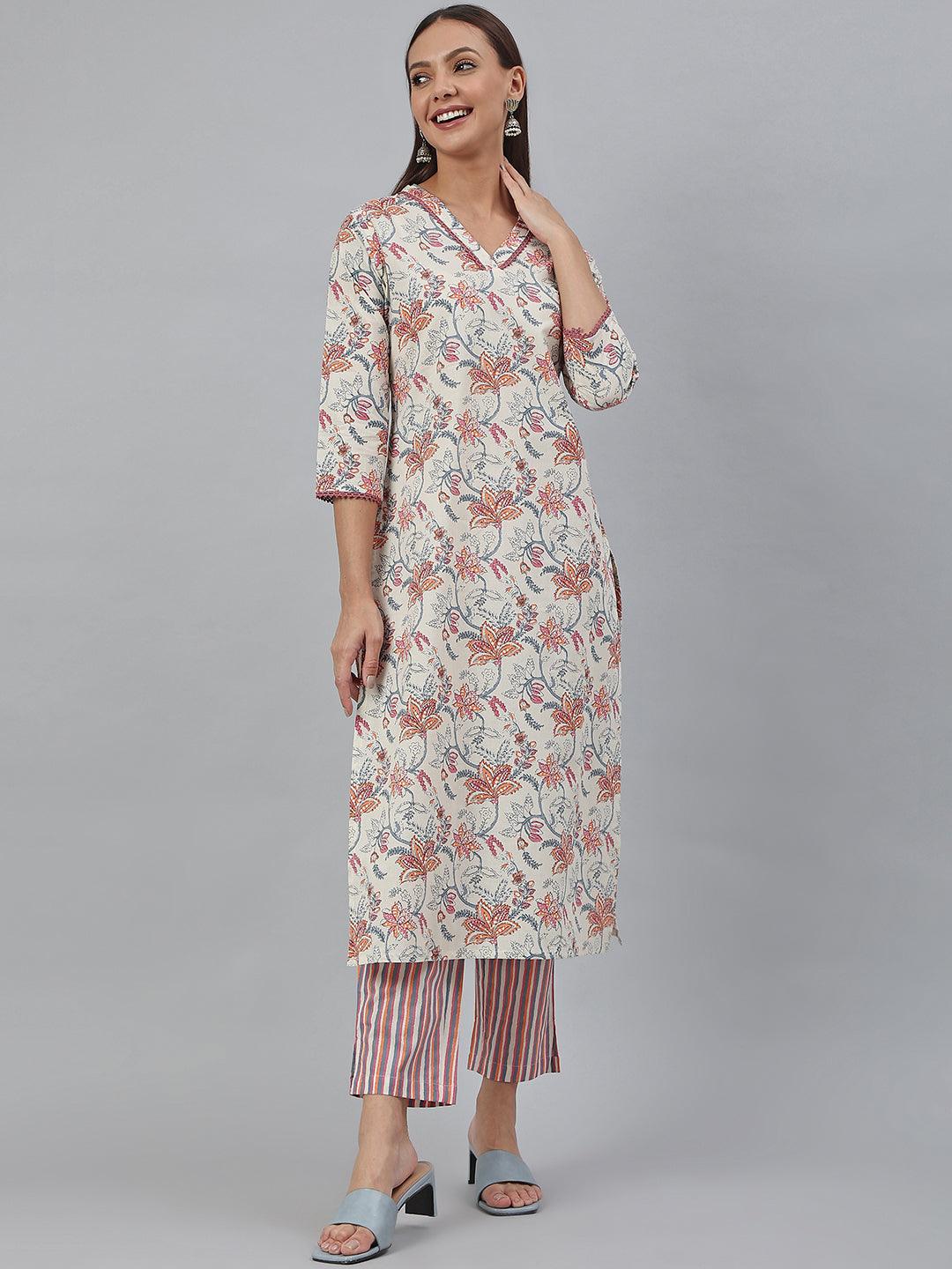 Off-White Cotton Kurta With Pant