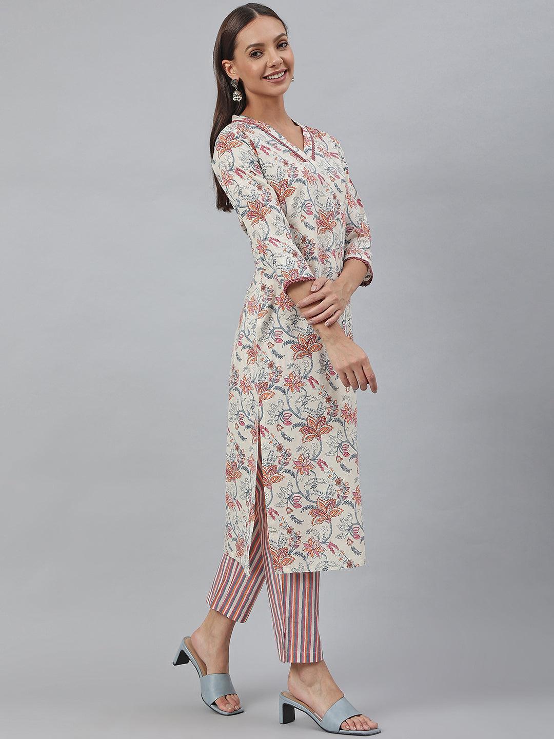Off-White Cotton Kurta With Pant