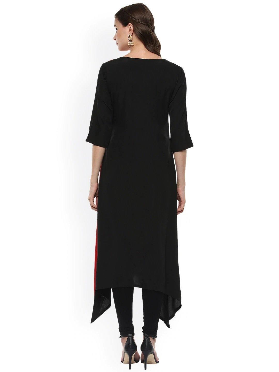 Black And Red Poly Crepe Asymmetric Kurta