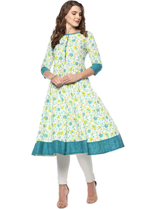 Multicolor Cotton Floral Print Anarkali Kurta