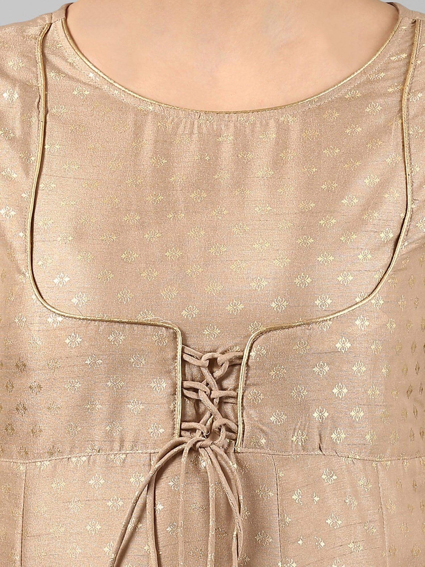 Beige Poly Silk Foil Print Anarkali Kurta