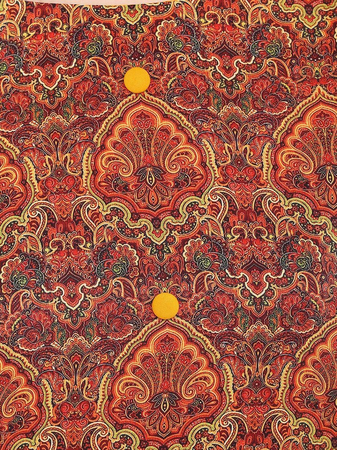 Mustard Poly Crepe Ethnic Print A-line Kurta