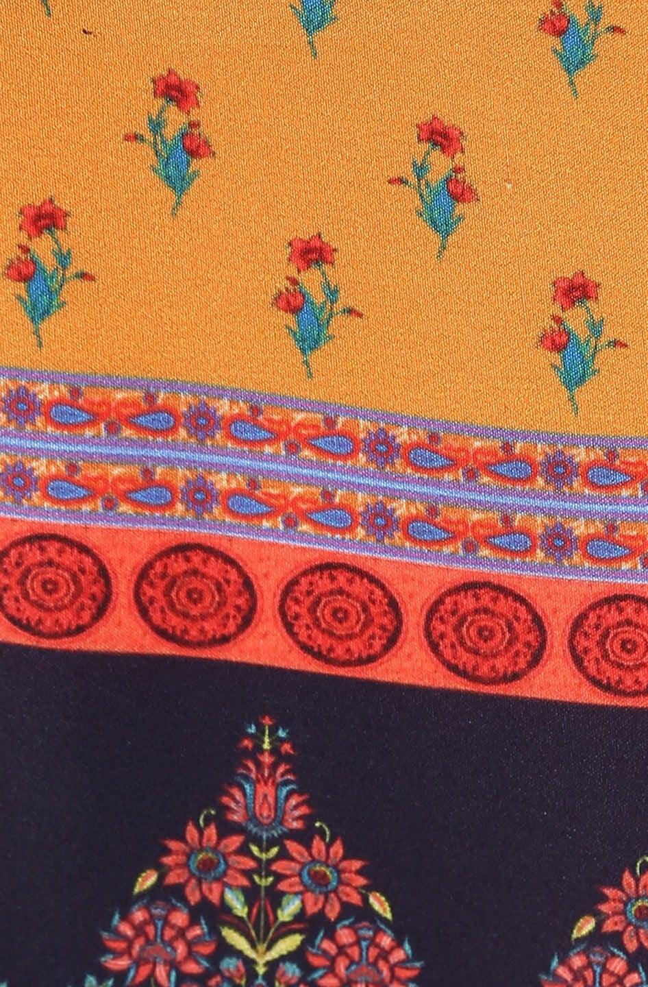 Red Poly Crepe Floral Print A-line Kurta