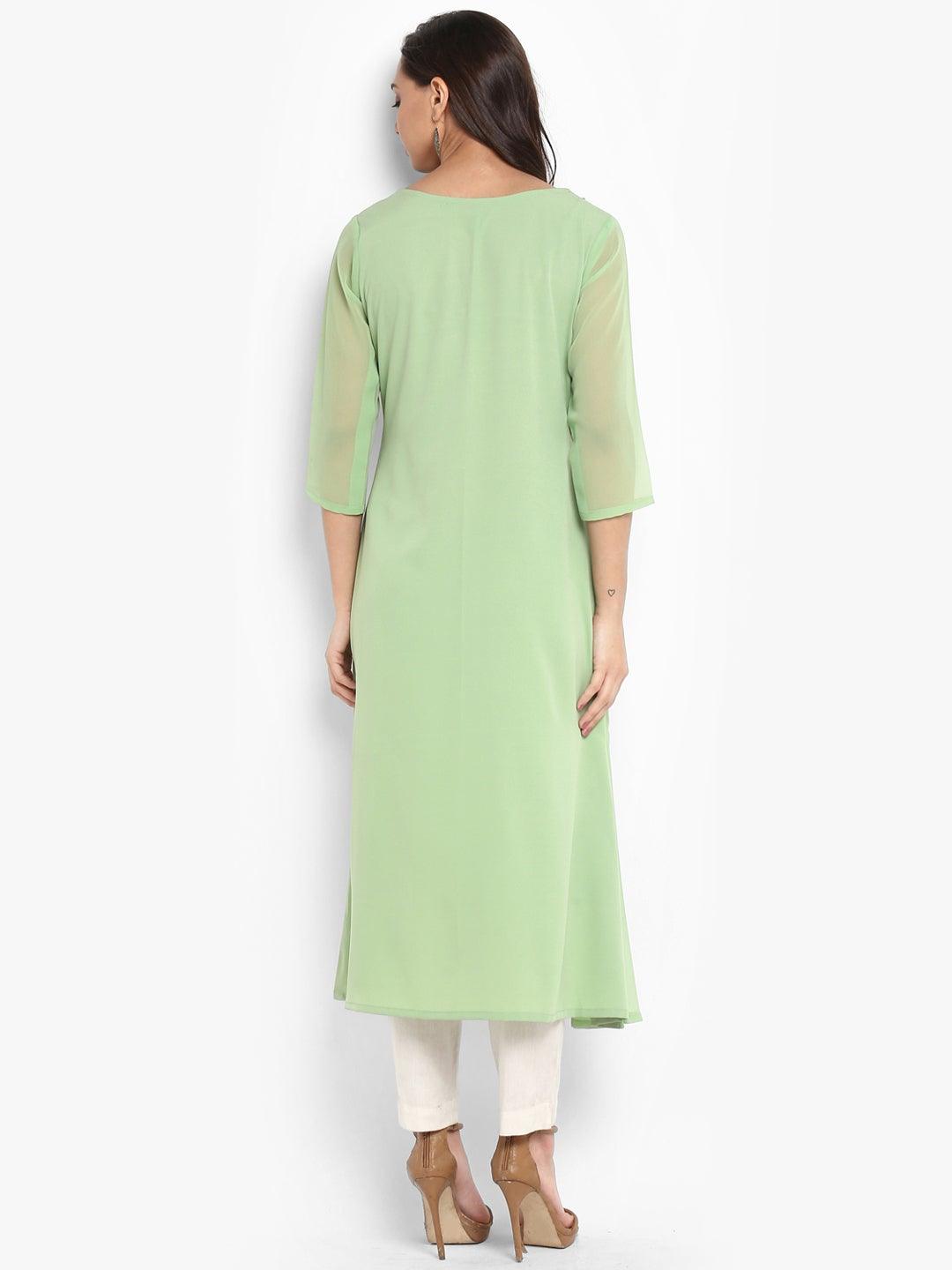 Green Crepe Printed A-line Kurta