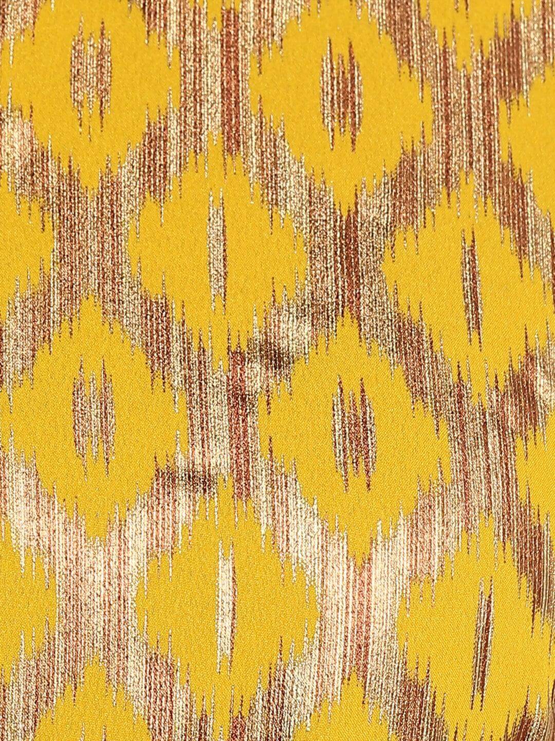 Yellow Poly Crepe Gold Print Flared Kurta