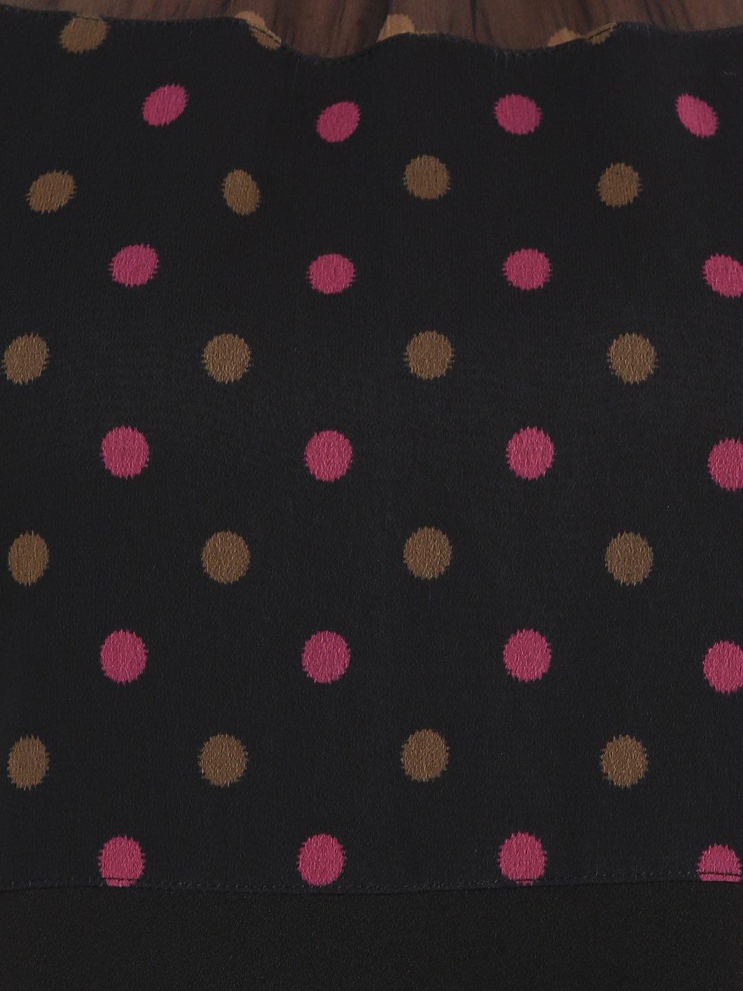 Black Poly Crepe Polka Print A-line Kurta