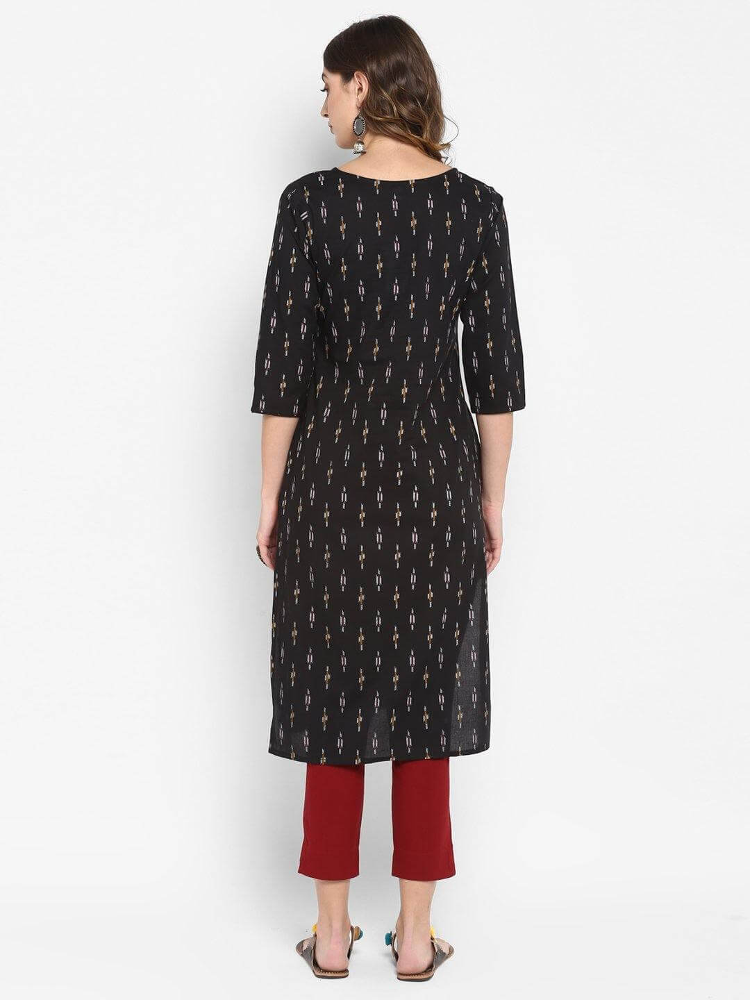 Black Cotton Ikat Straight Kurta