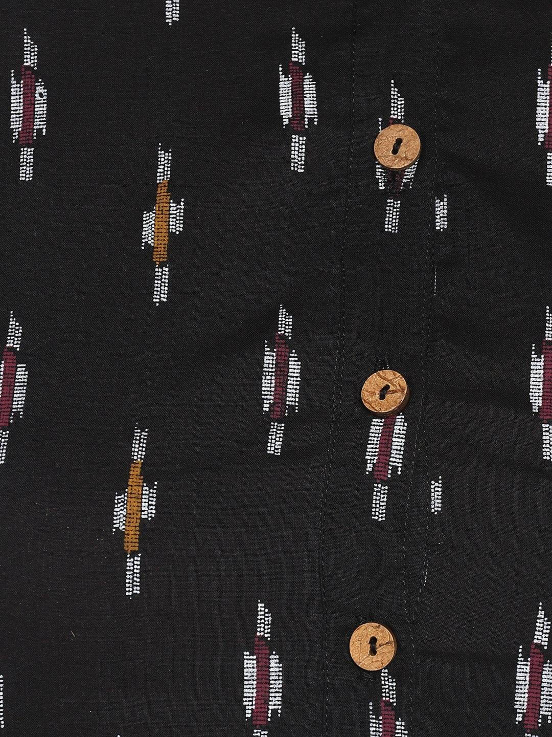 Black Cotton Ikat Straight Kurta