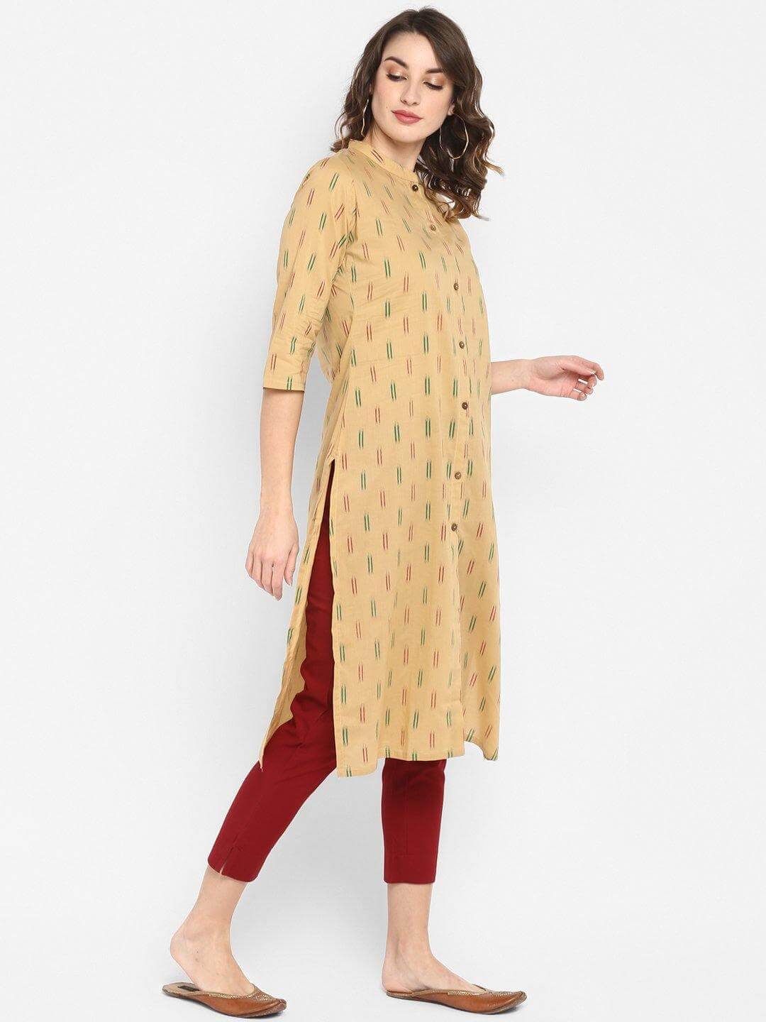 Beige Cotton Ikat Straight Kurta