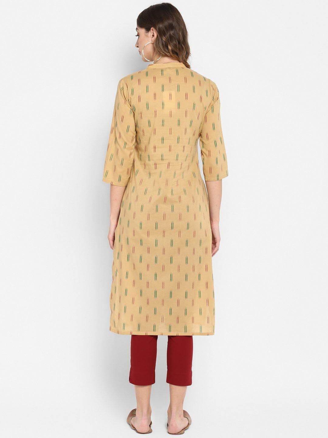 Beige Cotton Ikat Straight Kurta