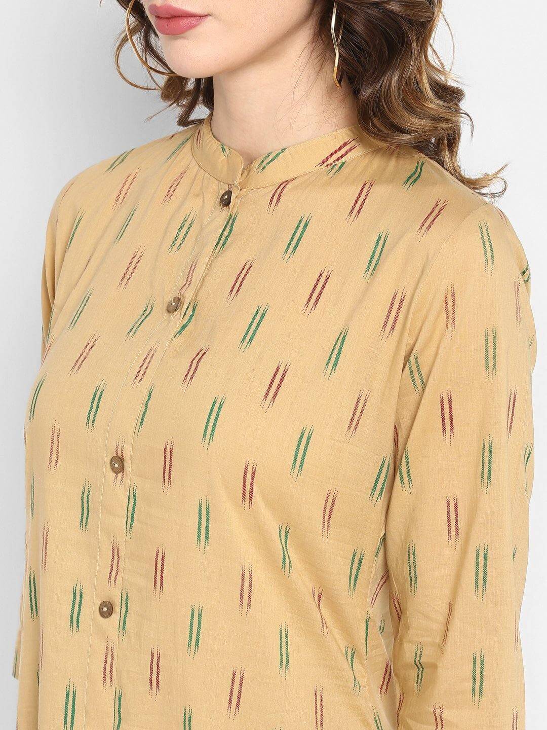 Beige Cotton Ikat Straight Kurta