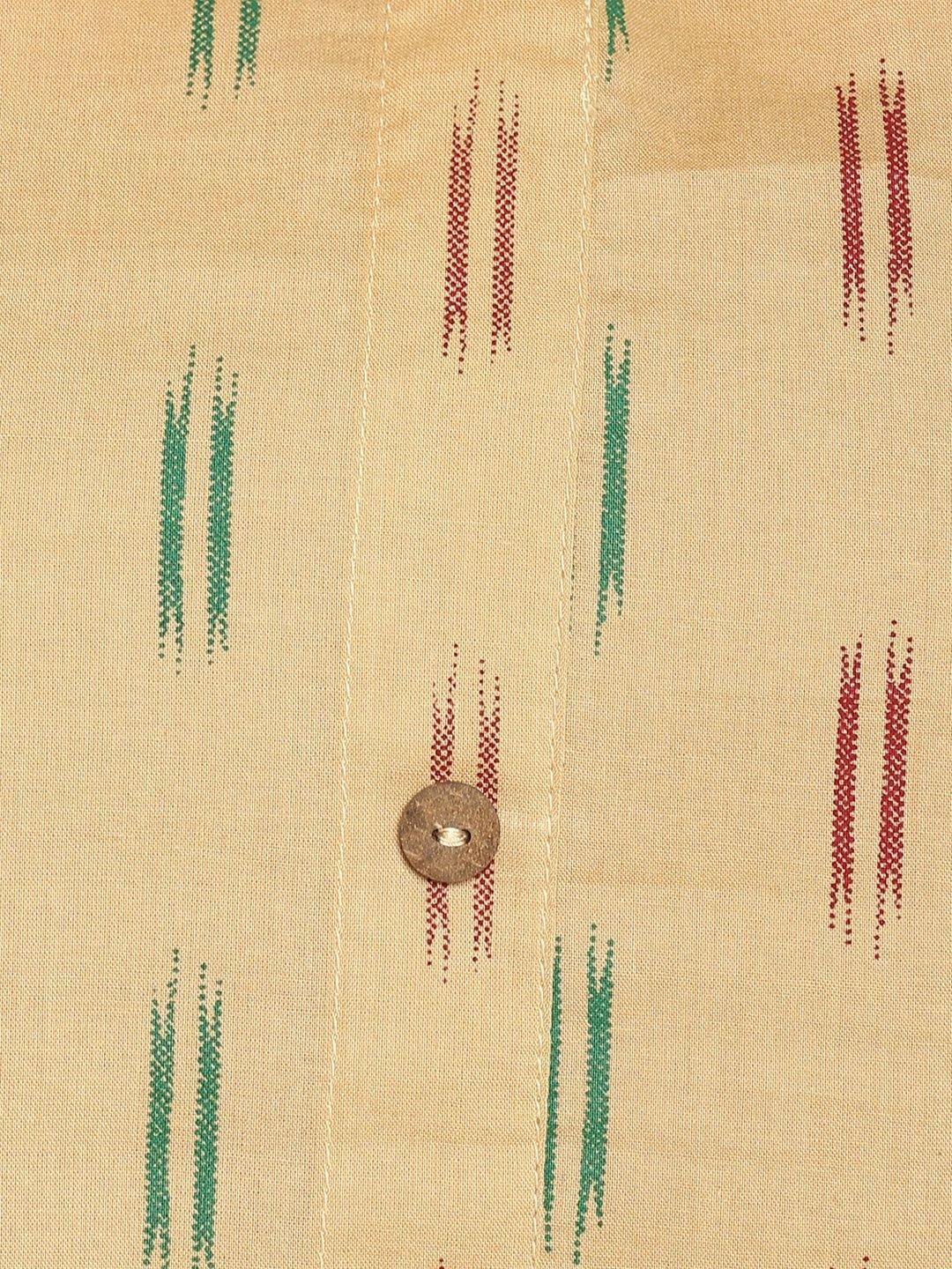 Beige Cotton Ikat Straight Kurta