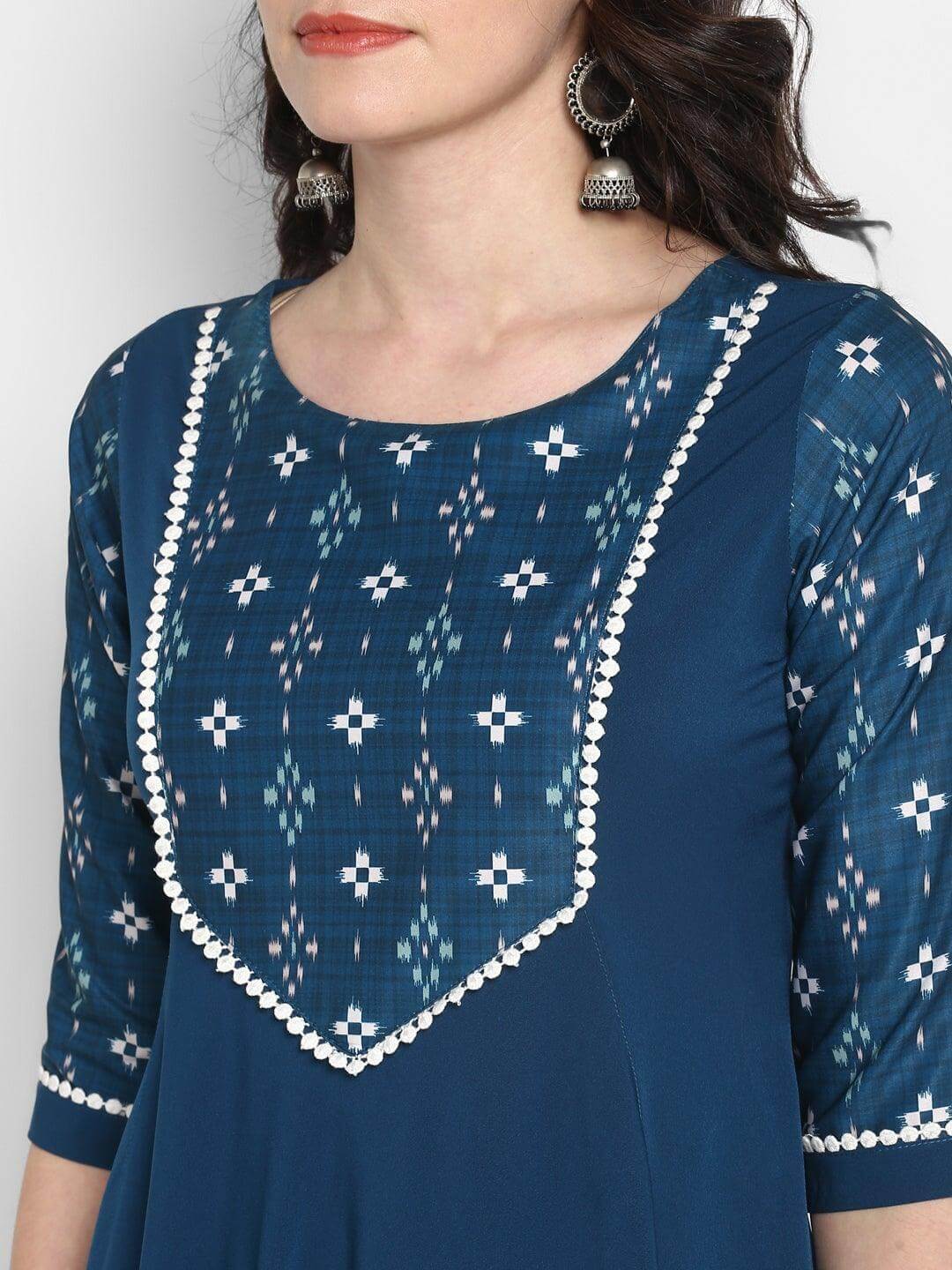 Teal Poly Crepe Digital Print High Low Kurta