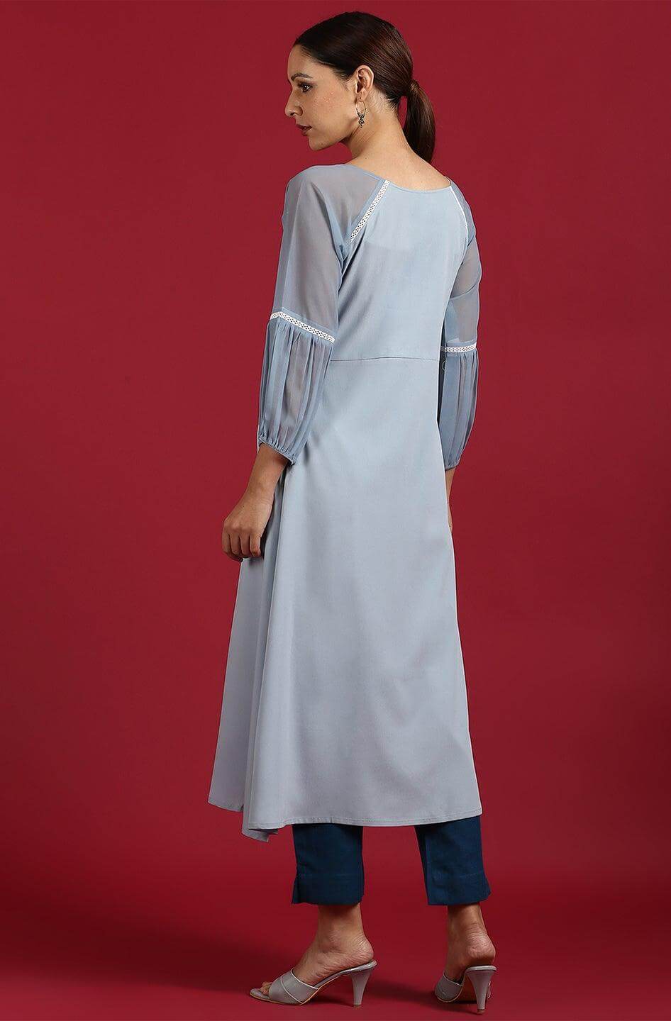Grey Poly Crepe Digital Print A-line Kurta