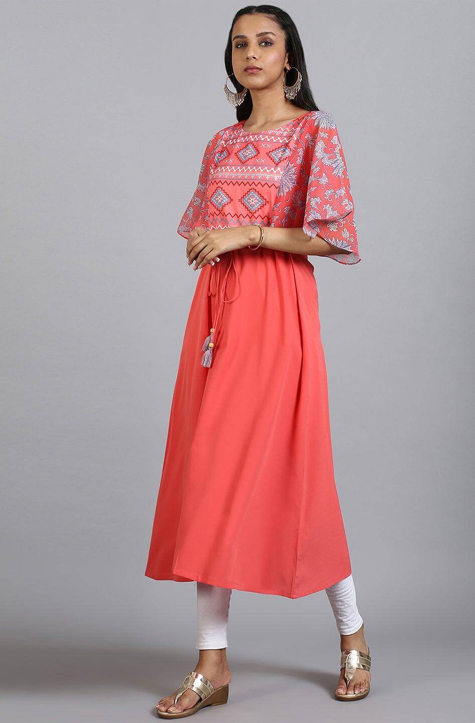 Coral Poly Crepe Digital Print Flared Kurta