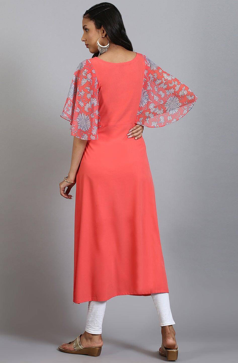 Coral Poly Crepe Digital Print Flared Kurta
