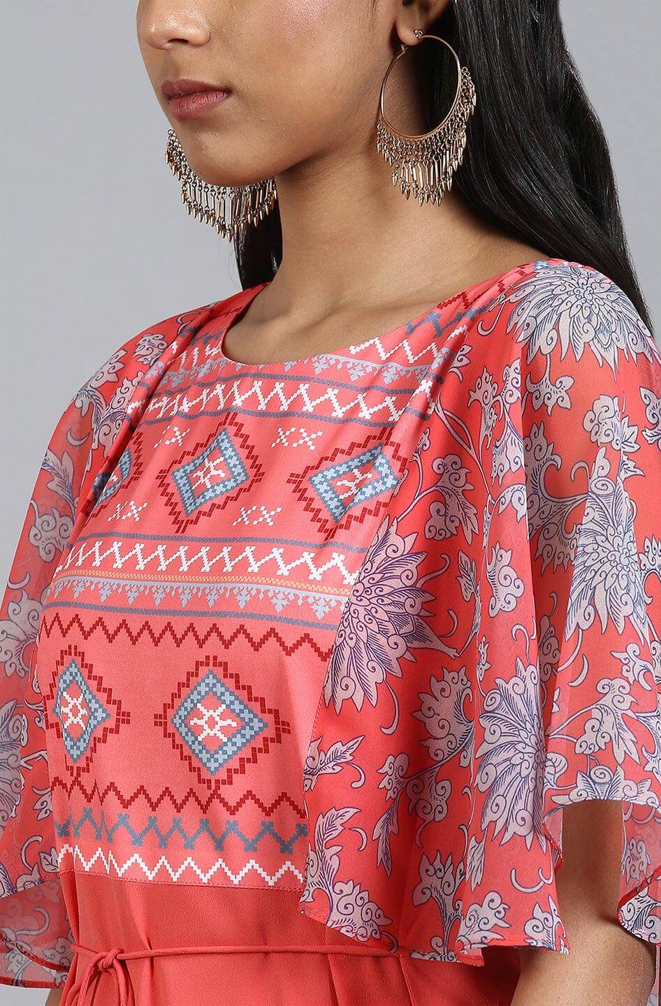 Coral Poly Crepe Digital Print Flared Kurta