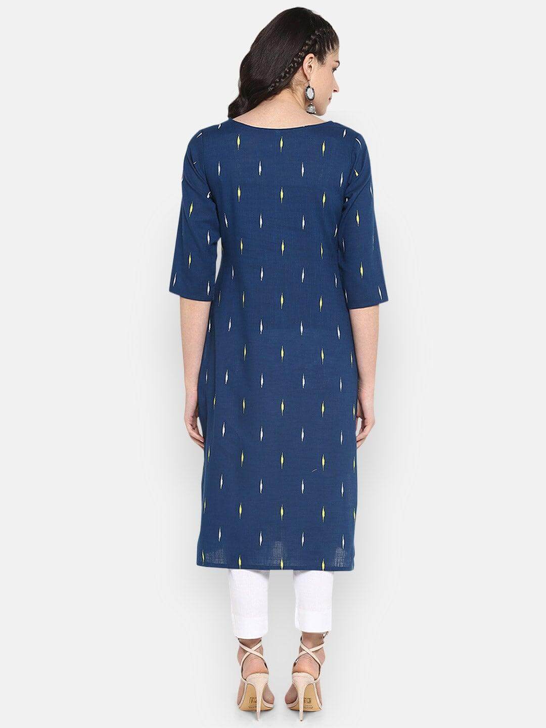 Blue Cotton Printed Straight Kurta
