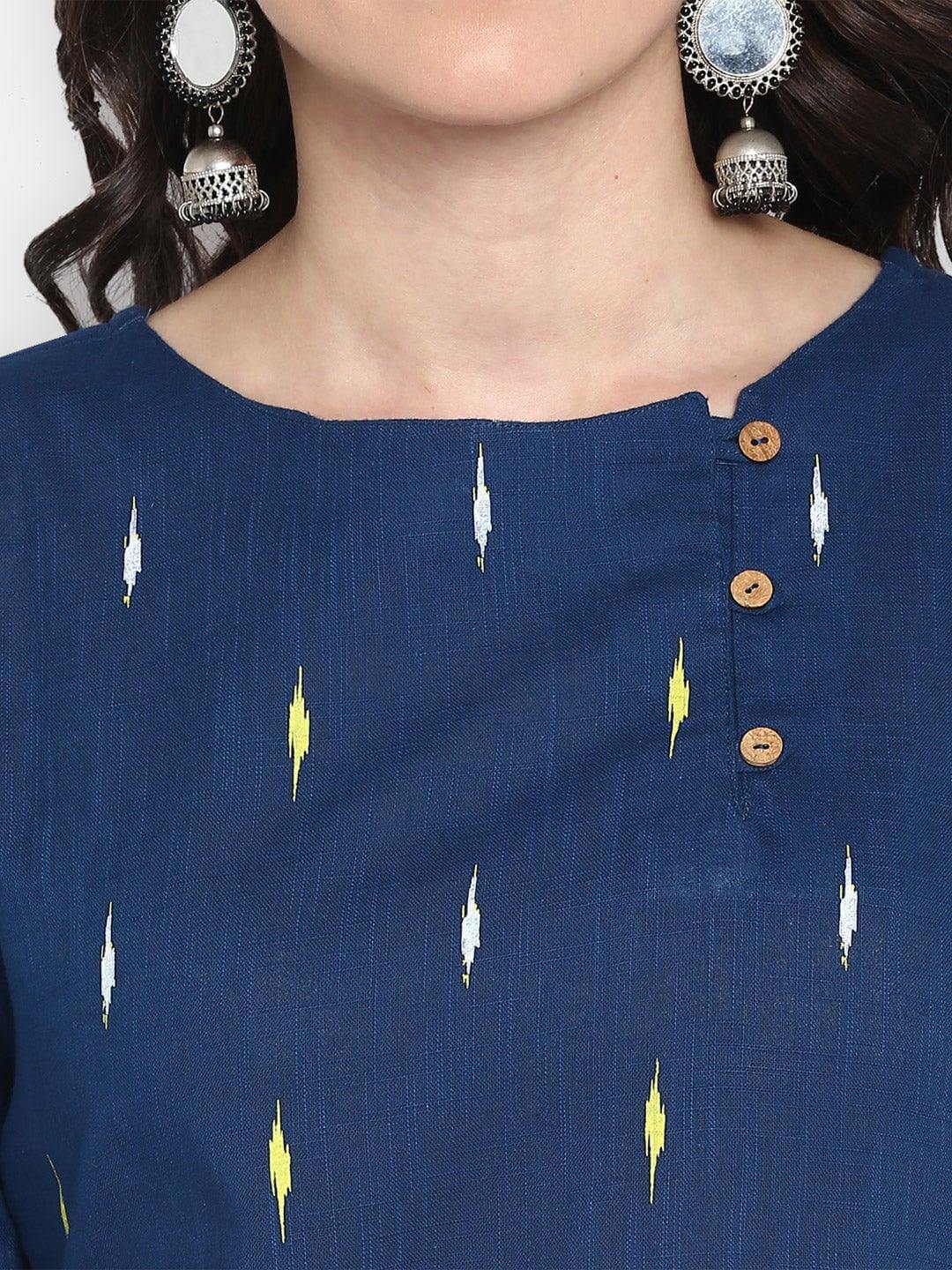 Blue Cotton Printed Straight Kurta