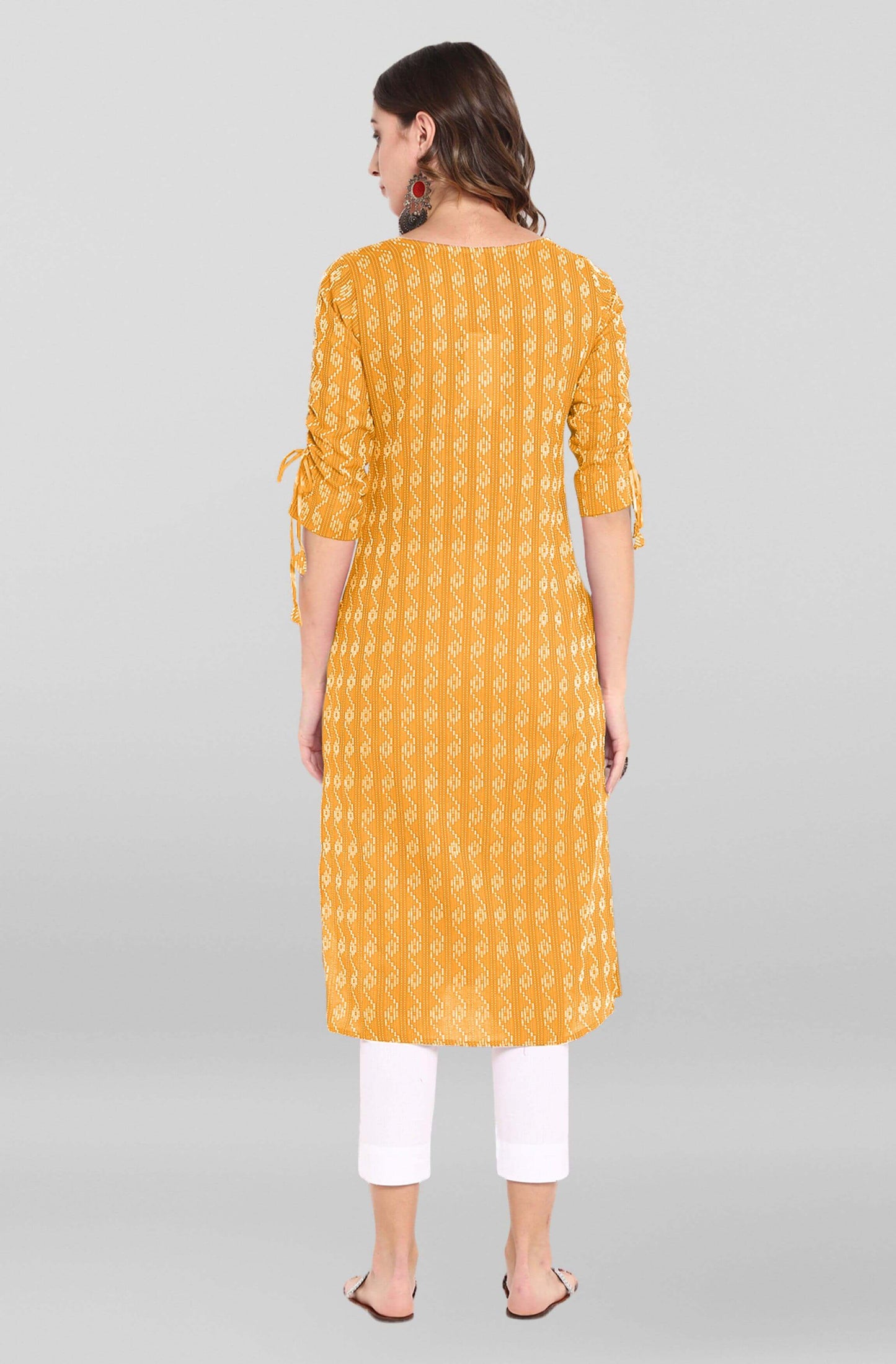 Yellow Cotton Woven Design Straight Kurta