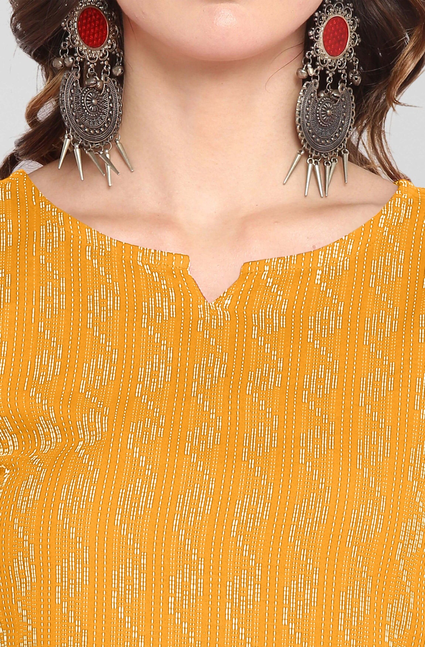 Yellow Cotton Woven Design Straight Kurta