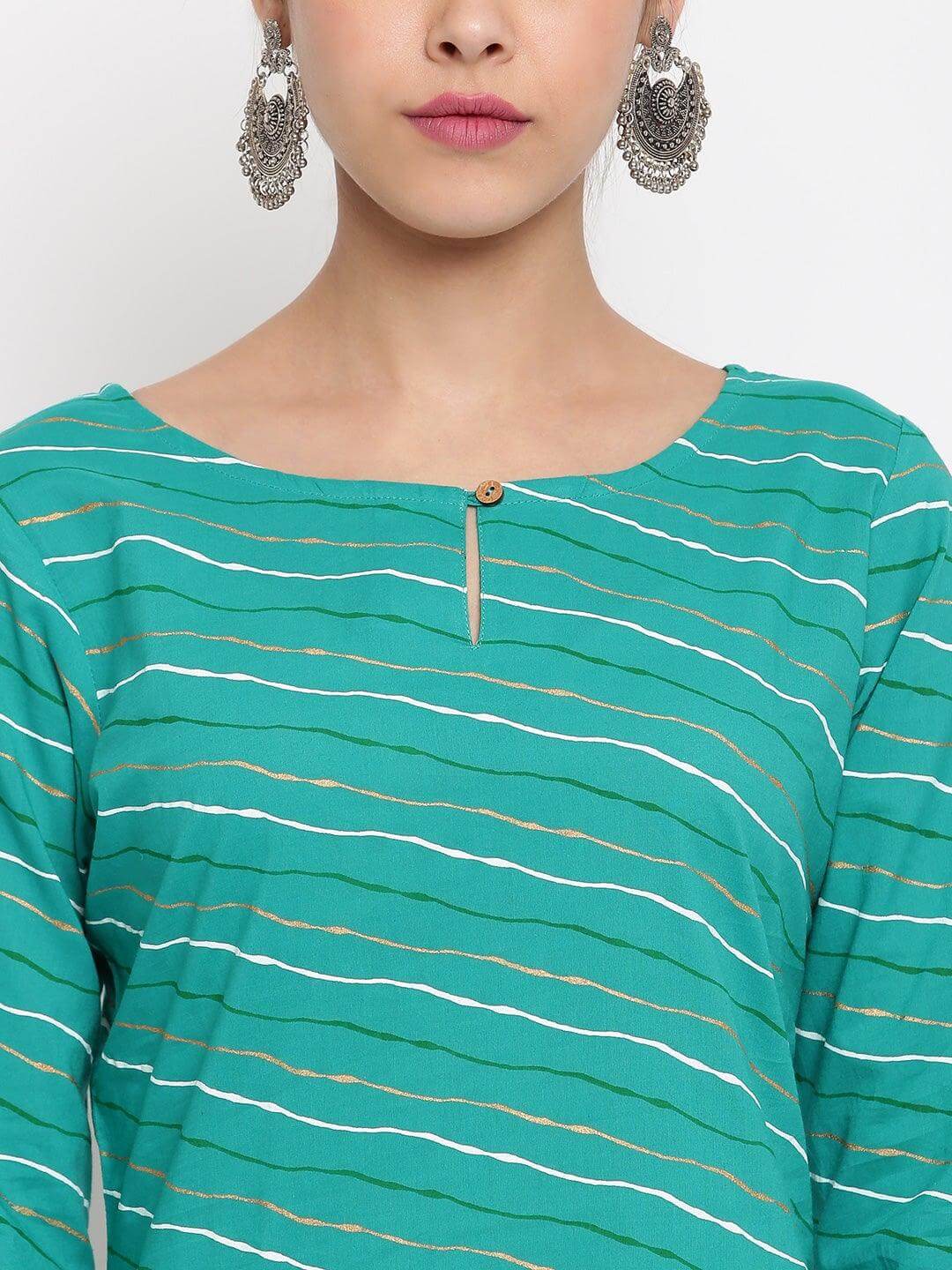 Sea Green Cotton Leheriya Straight Kurta
