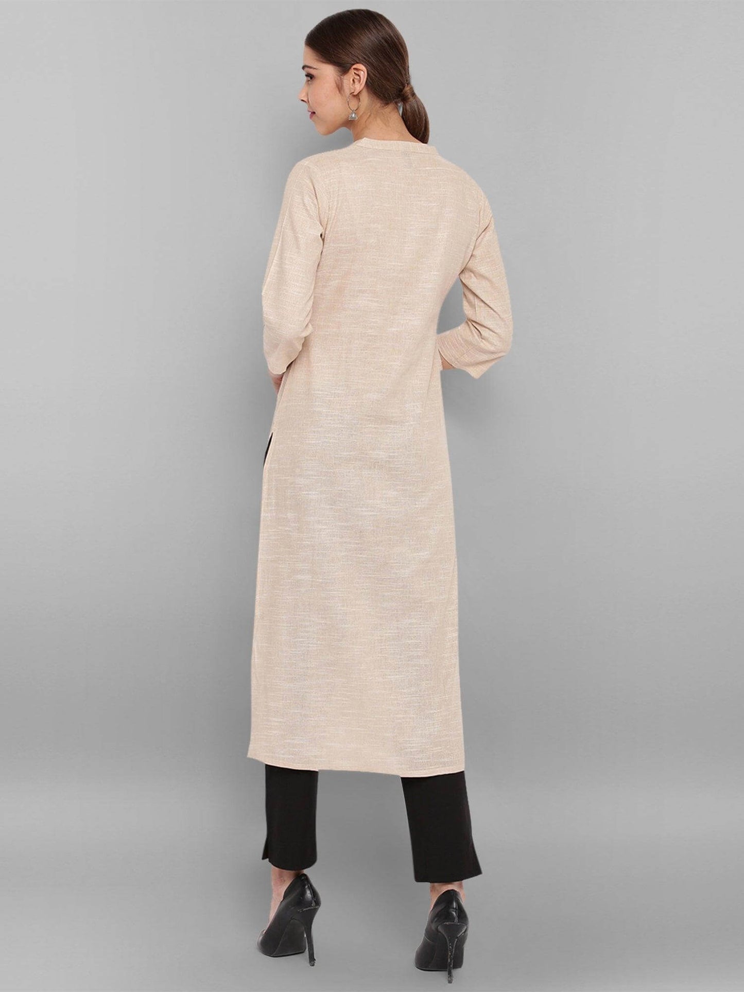 Beige Cotton Flex Woven Design Straight Kurta