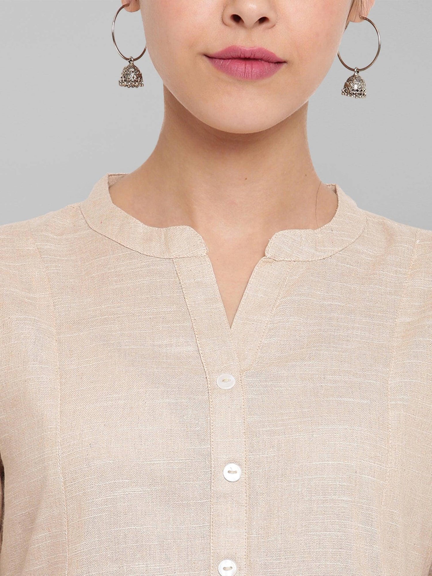 Beige Cotton Flex Woven Design Straight Kurta
