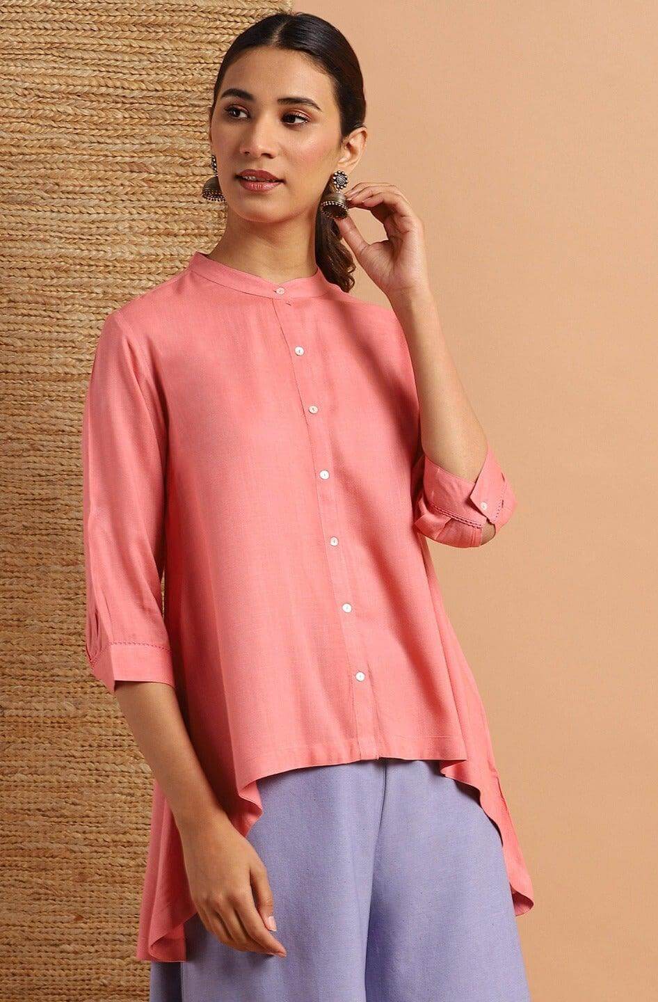 Pink Rayon Solid High Low Tunic