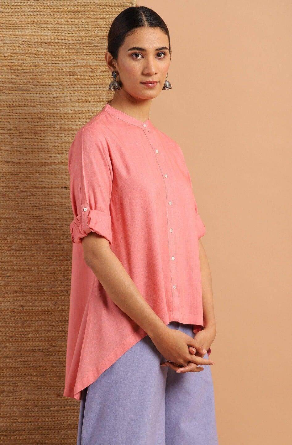 Pink Rayon Solid High Low Tunic