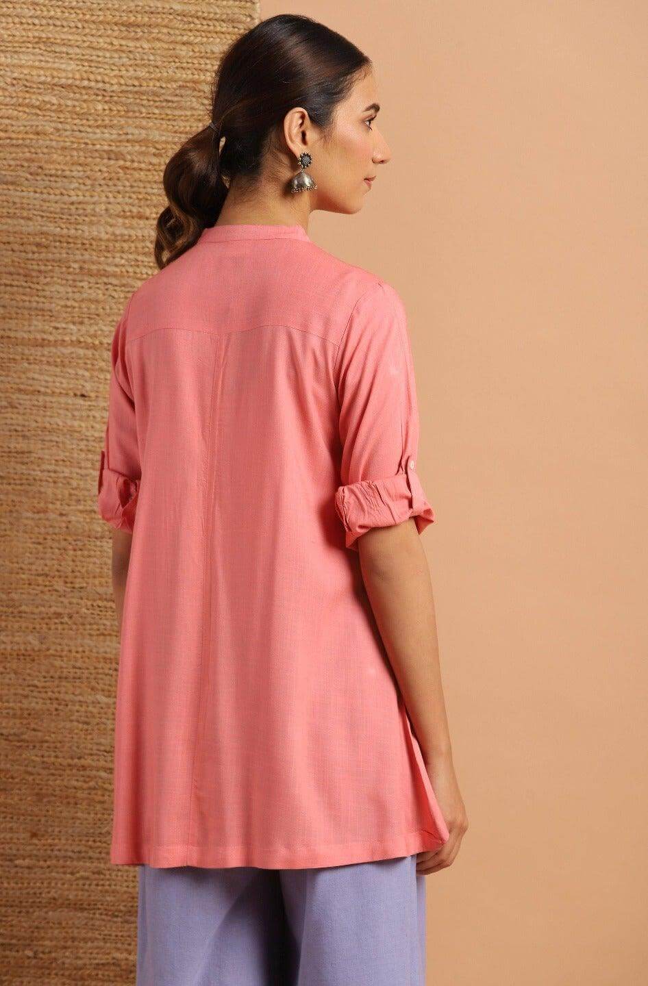 Pink Rayon Solid High Low Tunic