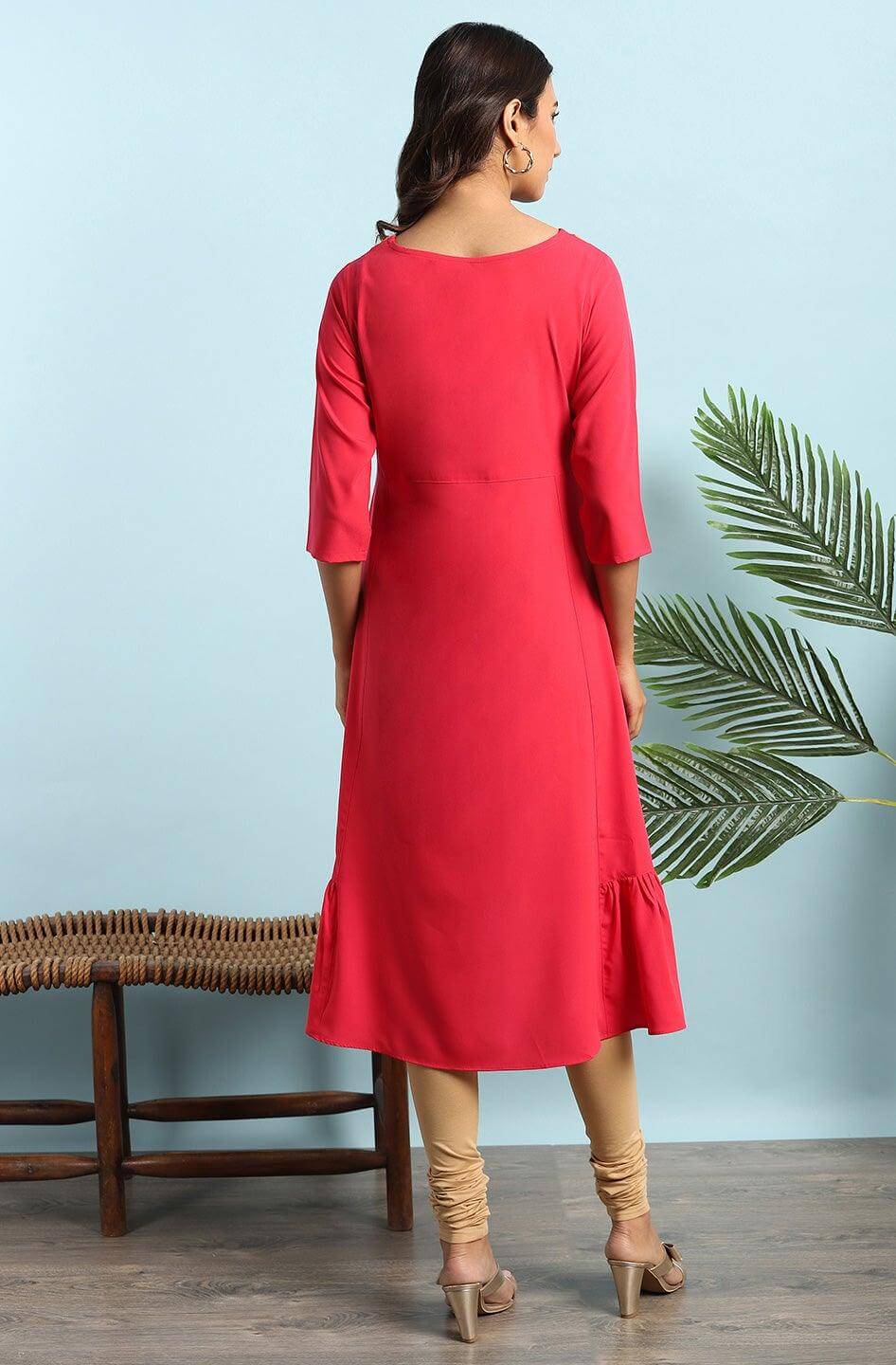 Orange Poly Crepe Floral Print A-line Kurta