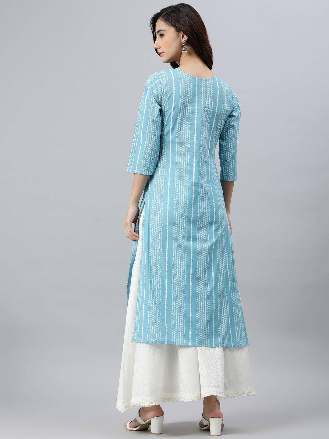 Blue Cotton Striped Straight Kurta