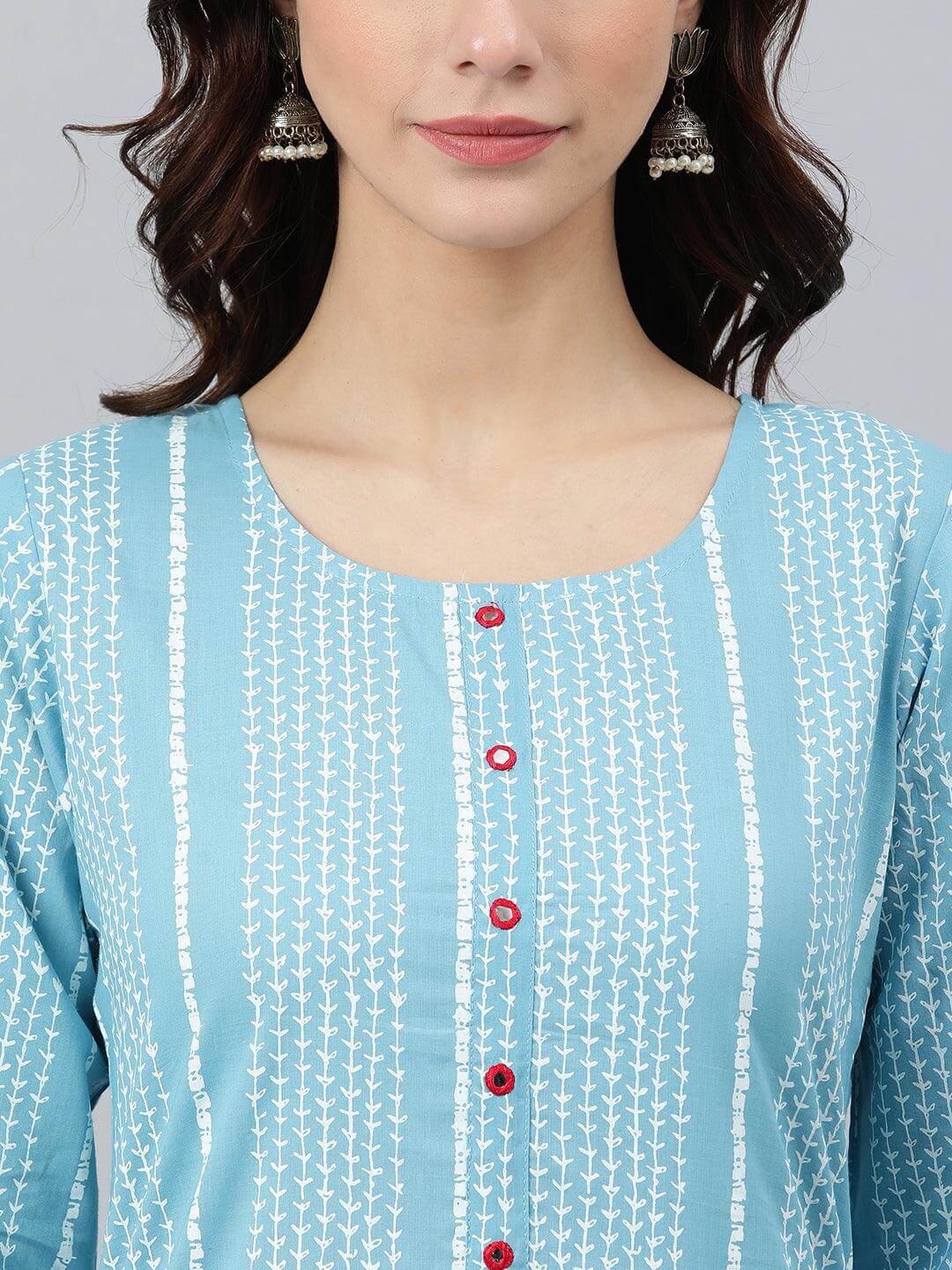Blue Cotton Striped Straight Kurta