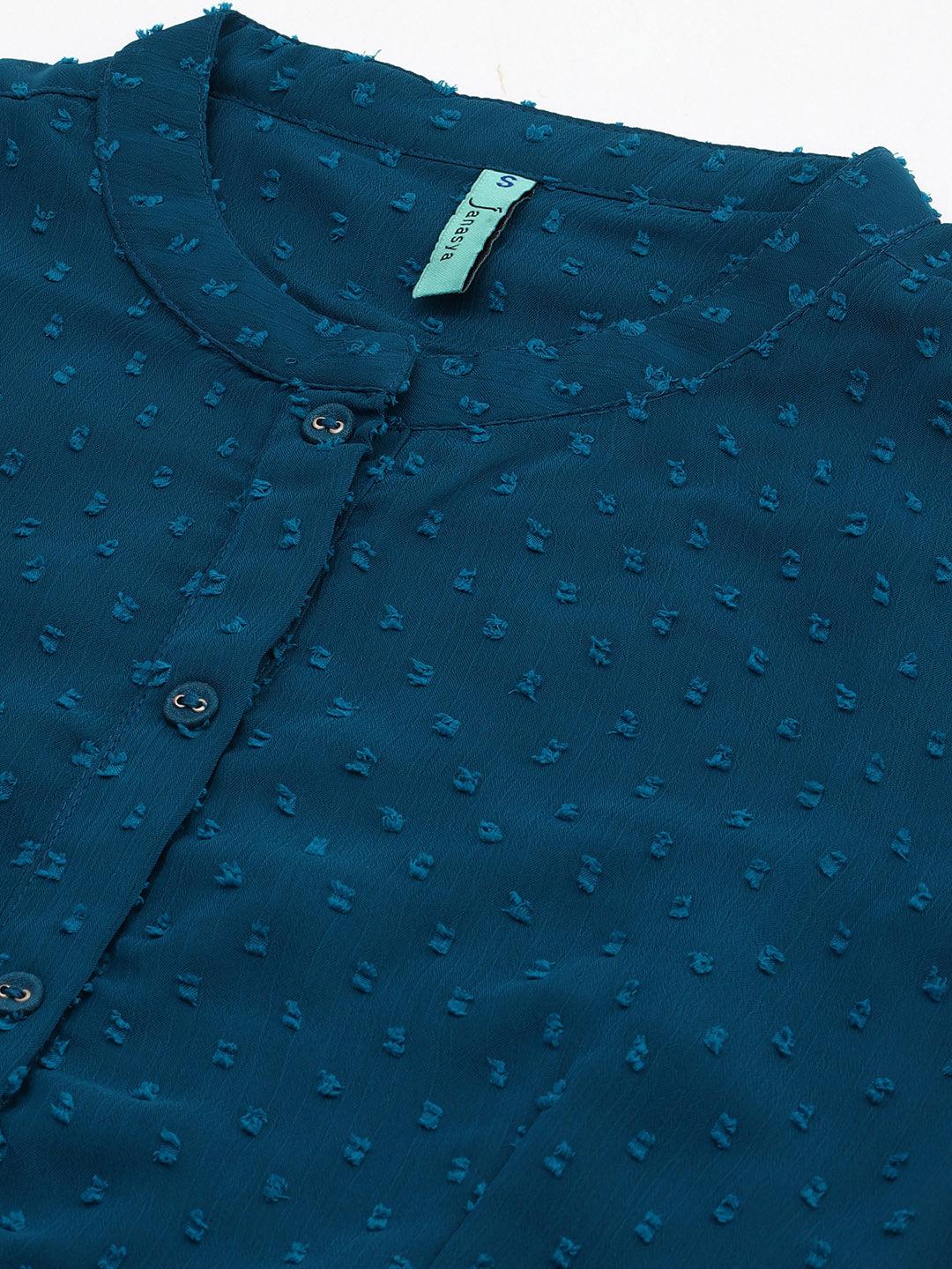 Teal Poly Chiffon Self Design Flared Kurta