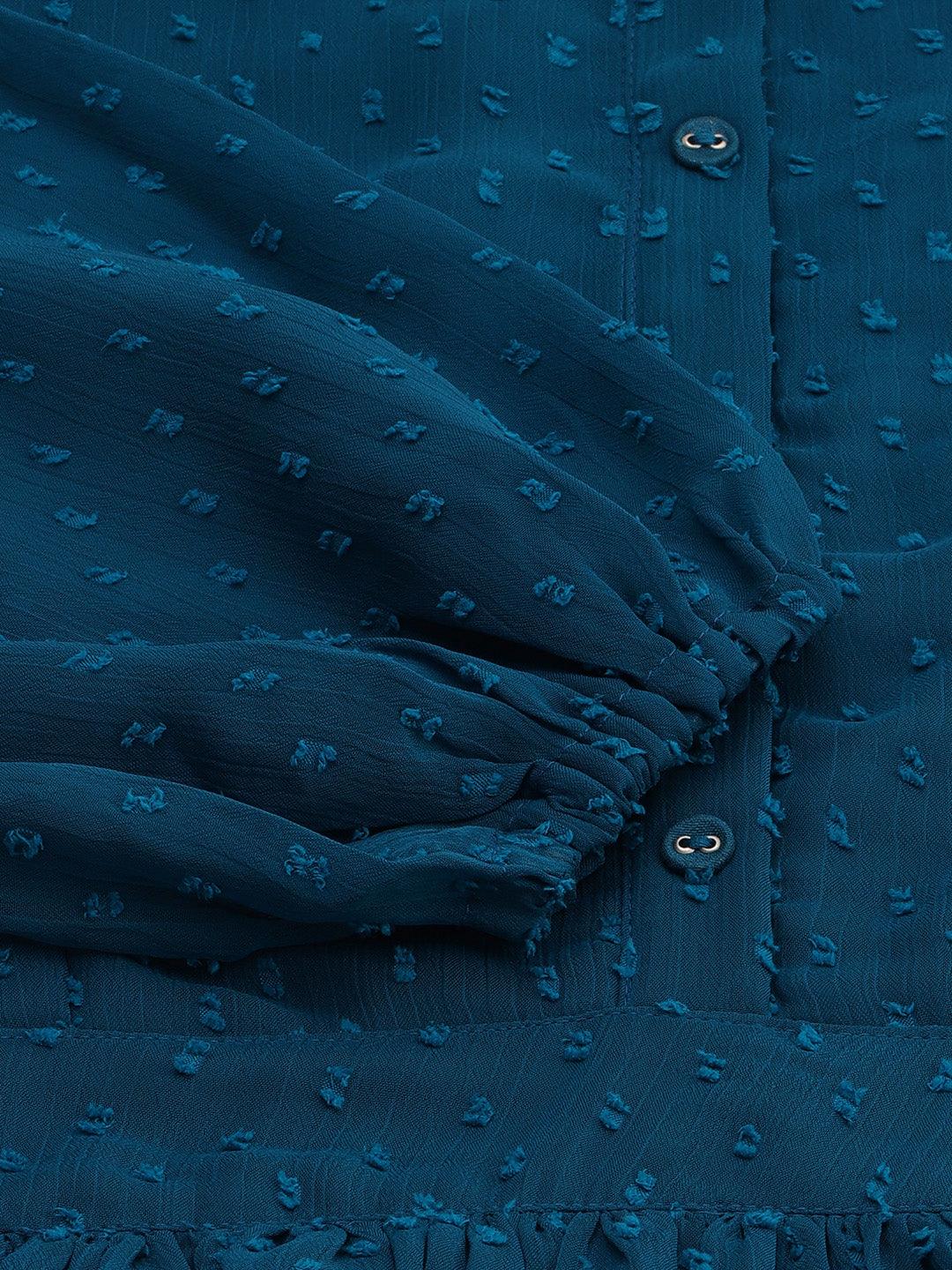 Teal Poly Chiffon Self Design Flared Kurta