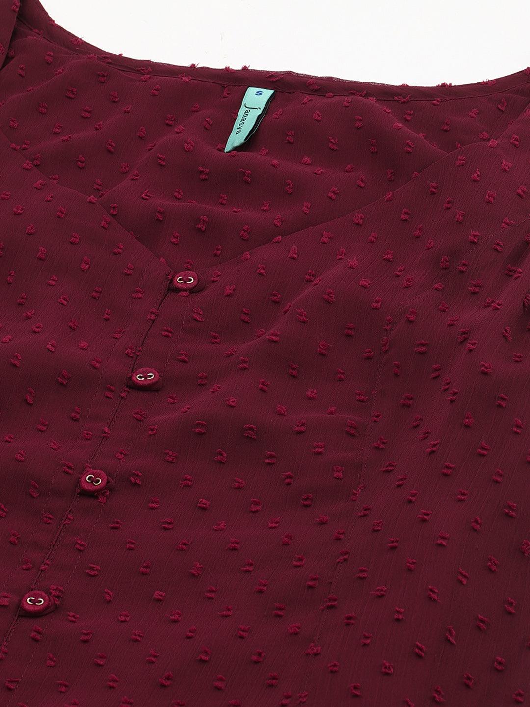 Wine Poly Chiffon Self Design Frontslit Kurta