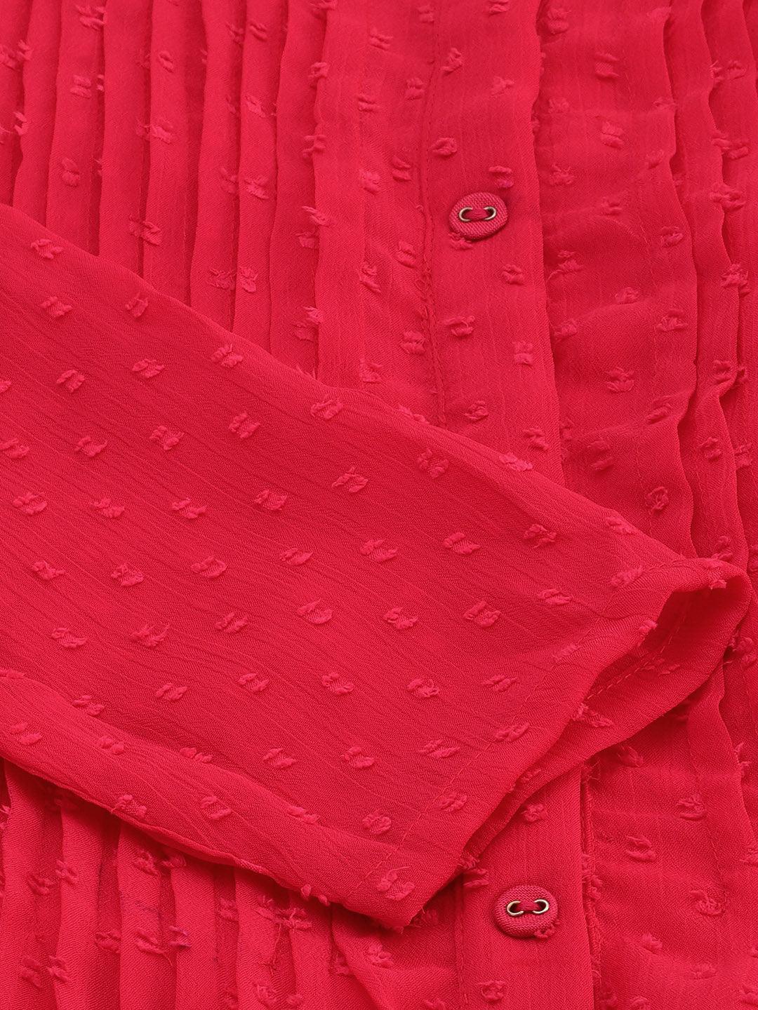 Pink Poly Chiffon Self Design Frontslit Kurta