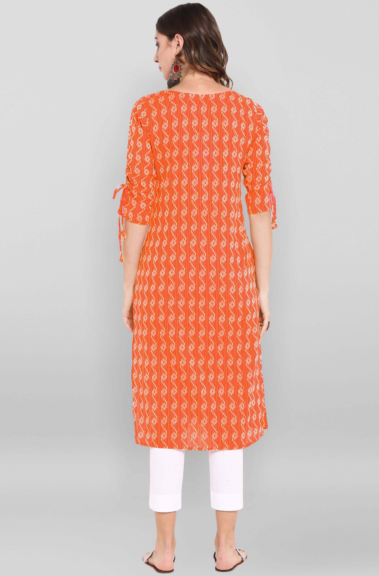 Orange Cotton Woven Design Straight Kurta