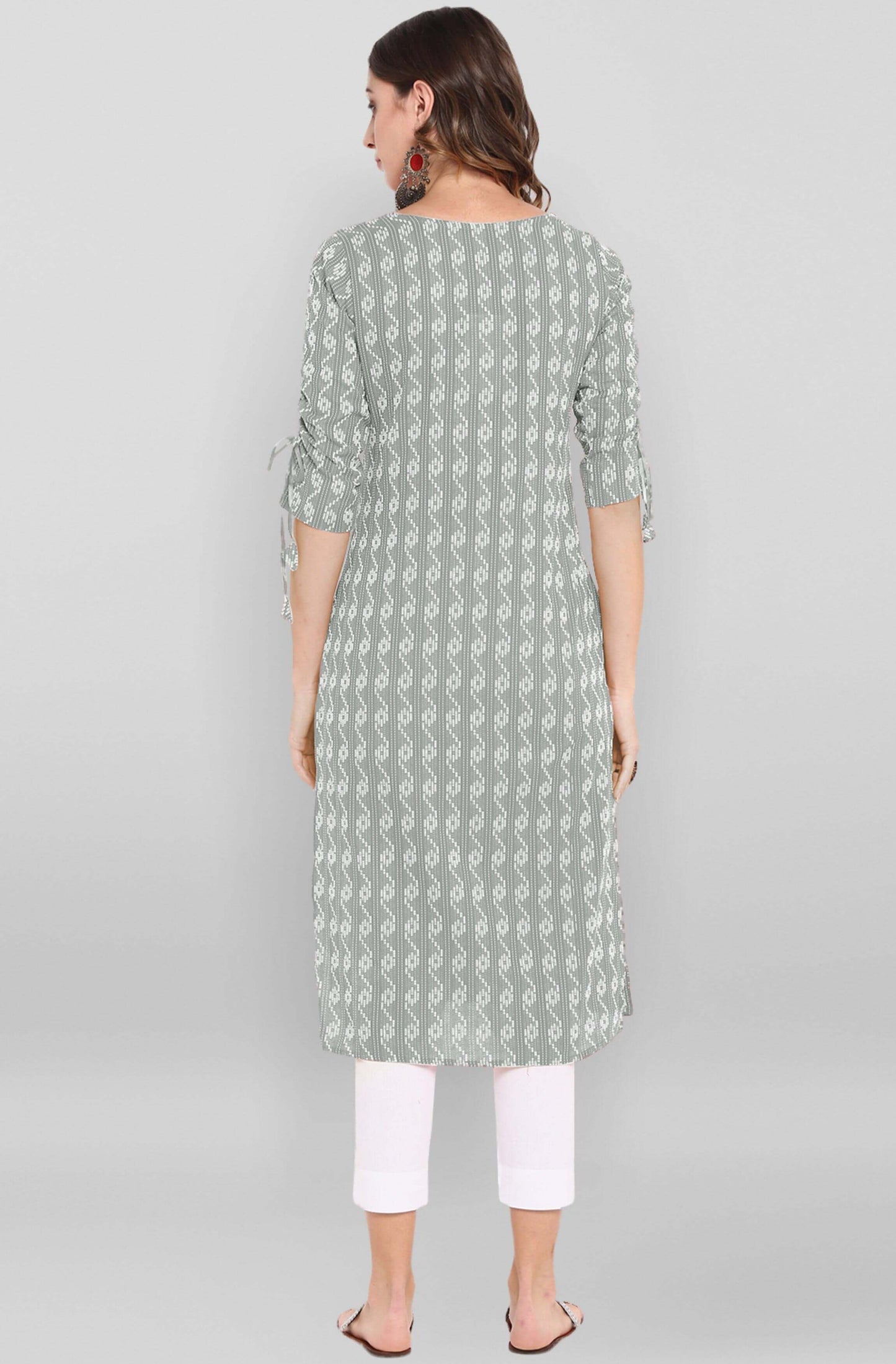 Grey Cotton Woven Design Straight Kurta