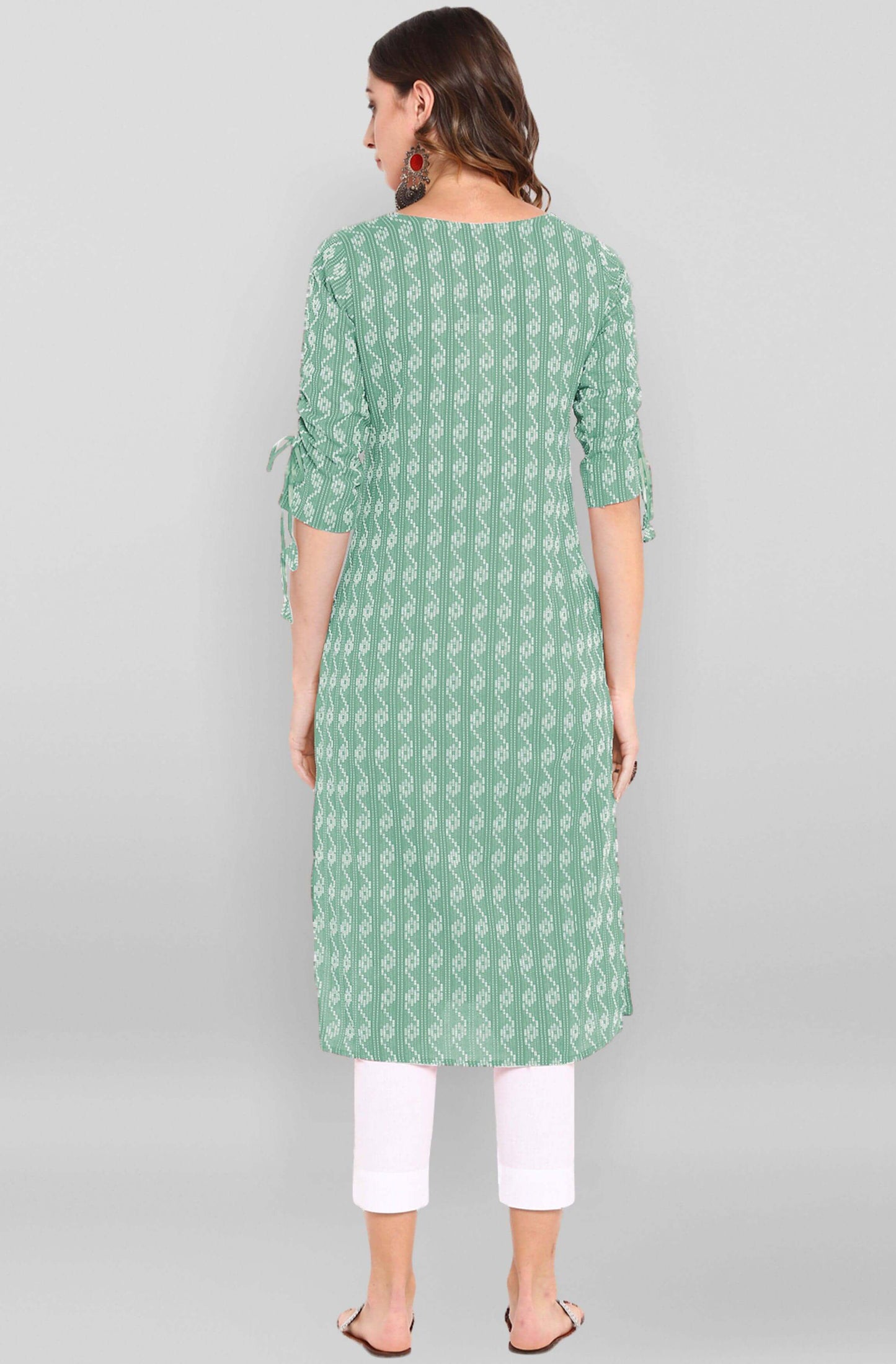 Green Cotton Woven Design Straight Kurta
