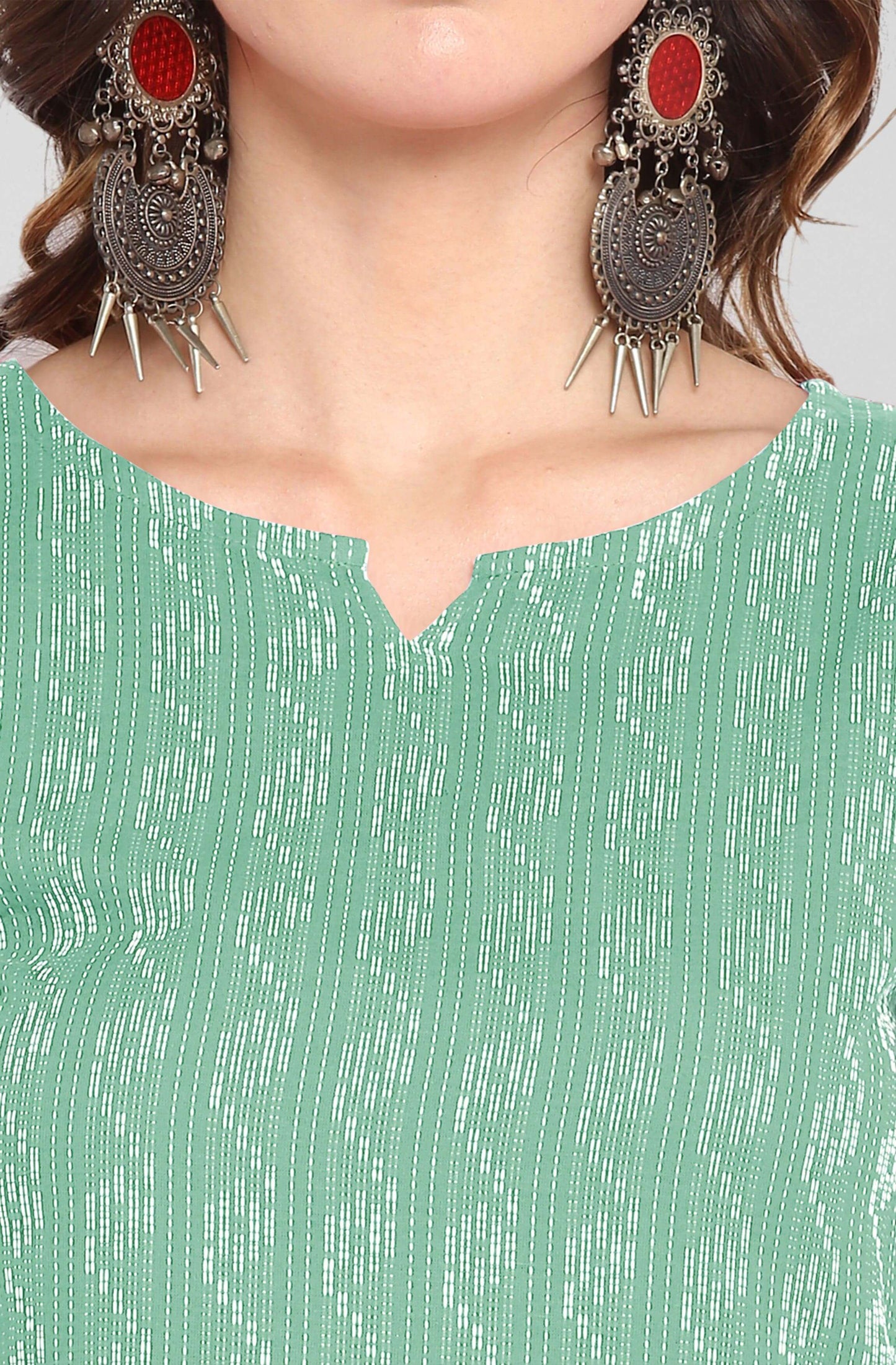 Green Cotton Woven Design Straight Kurta