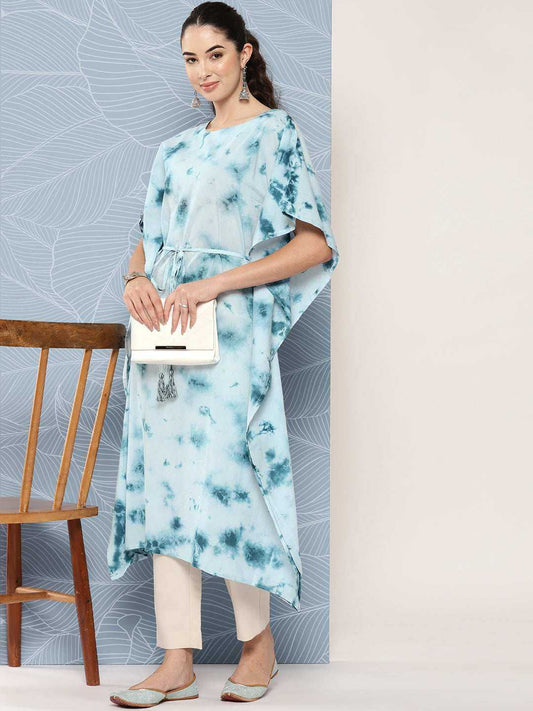 Sky Blue Cotton Tie-Dye Kaftan Kurta