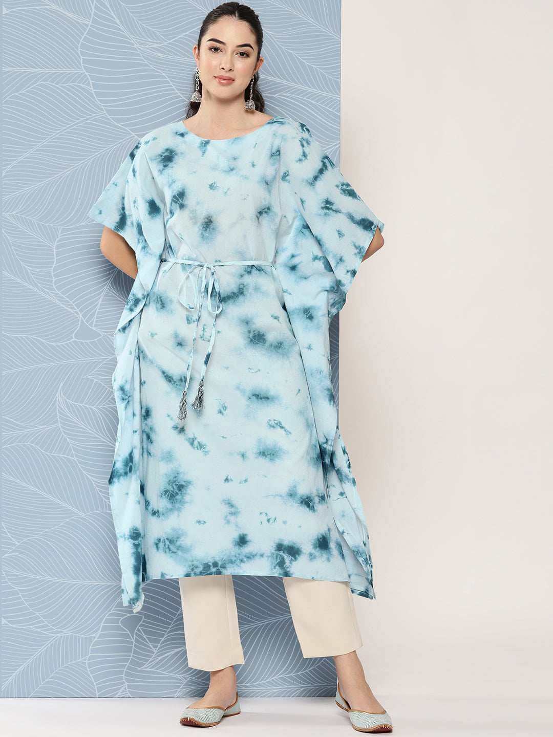 Sky Blue Cotton Tie-Dye Kaftan Kurta