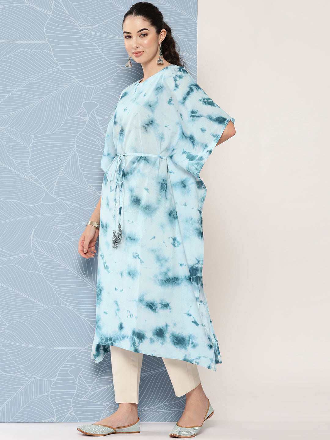 Sky Blue Cotton Tie-Dye Kaftan Kurta
