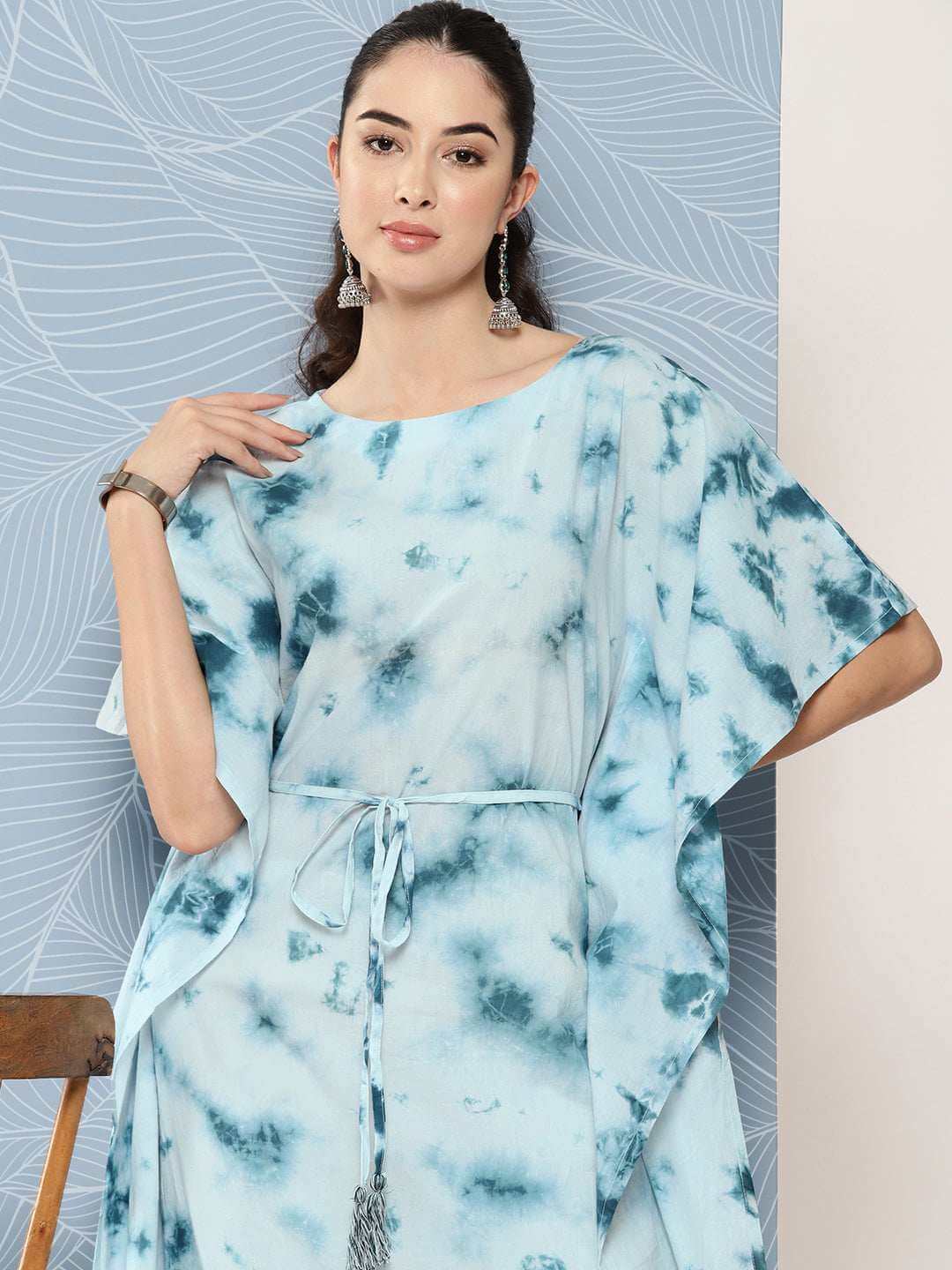 Sky Blue Cotton Tie-Dye Kaftan Kurta