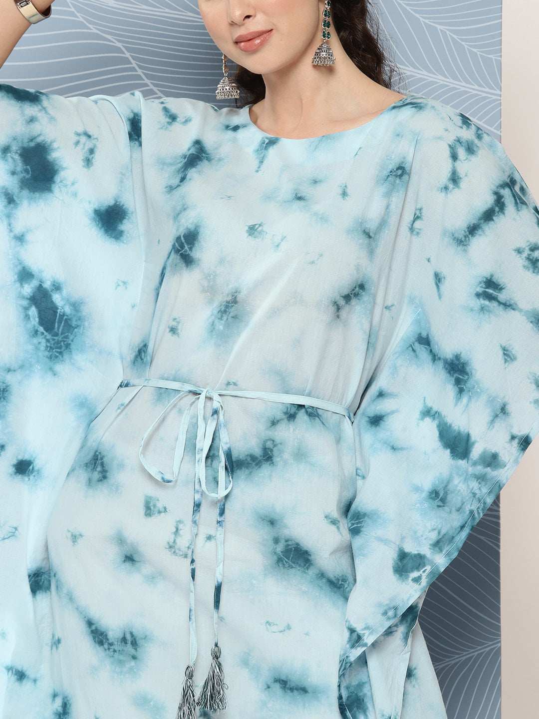 Sky Blue Cotton Tie-Dye Kaftan Kurta
