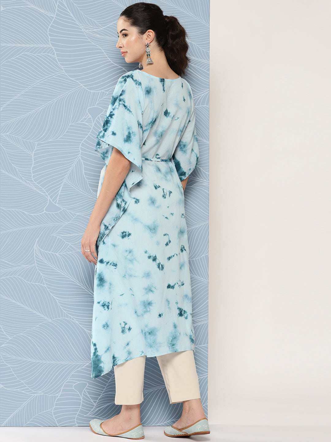 Sky Blue Cotton Tie-Dye Kaftan Kurta
