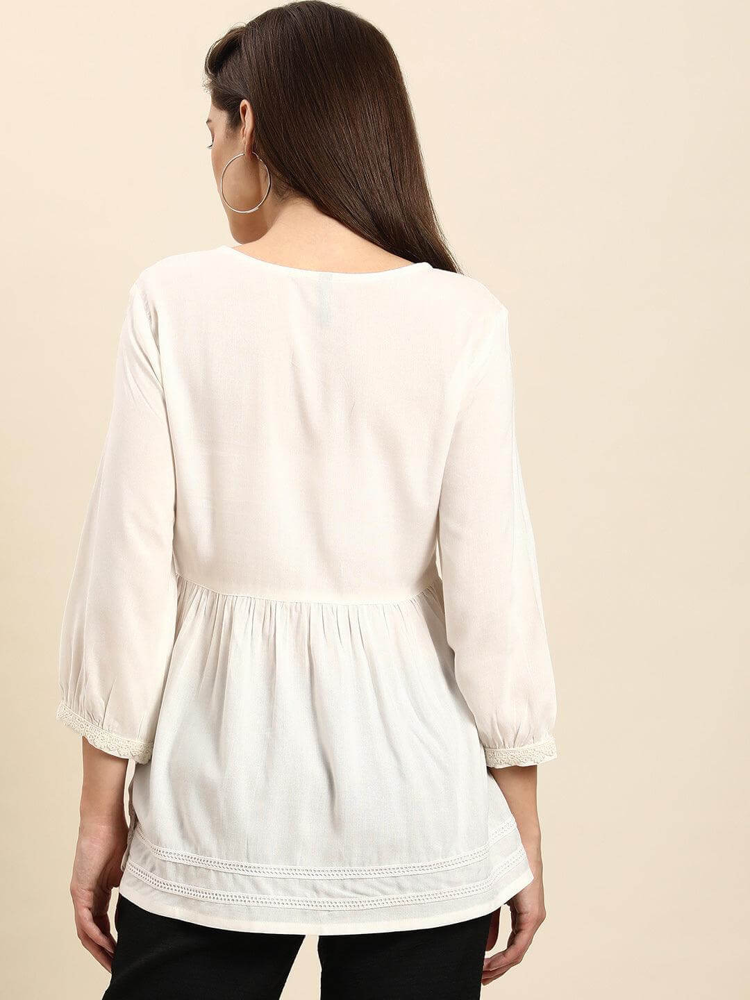 White Rayon Solid Flared Top